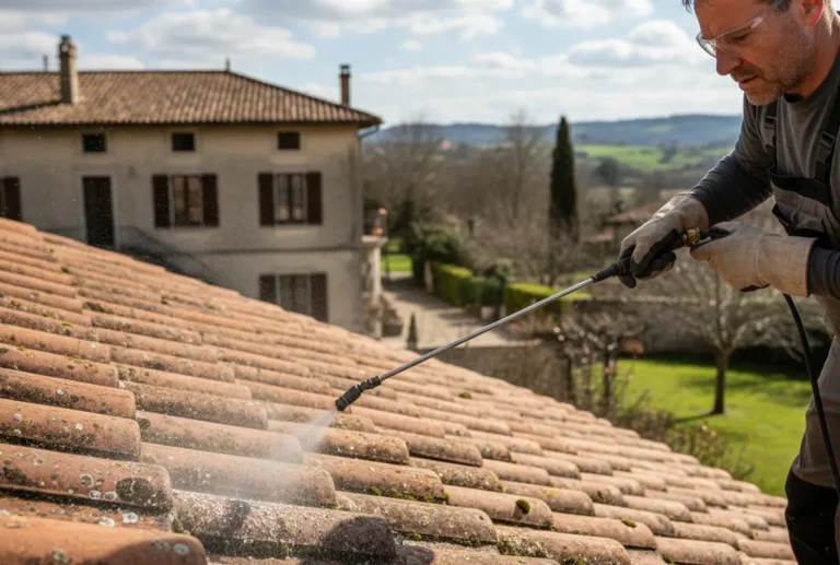 Démoussage toiture : méthode complète pour éliminer mousse lichens et algues sur tuiles