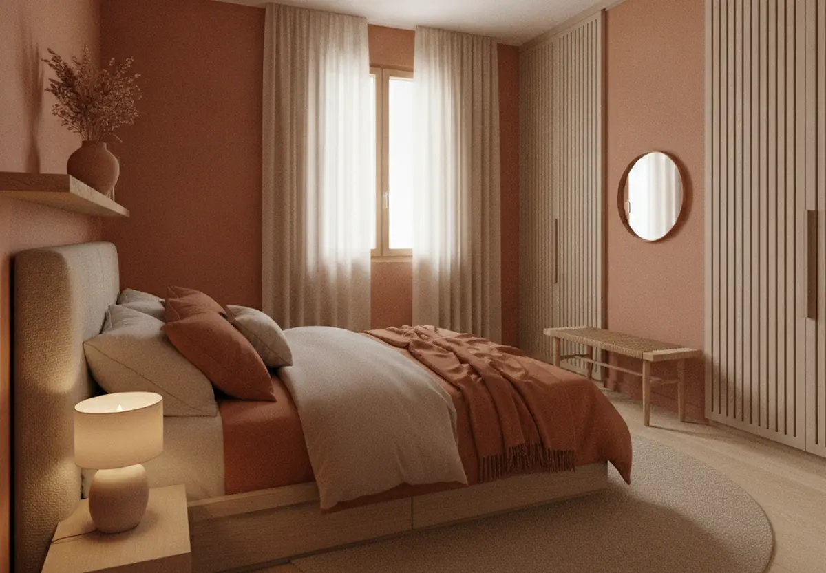 chambre couleur terracotta et beige
