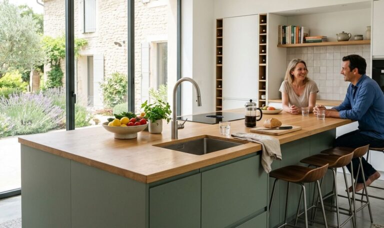 Îlot central cuisine sur mesure : dimensions, matériaux et conseils d&rsquo;aménagement